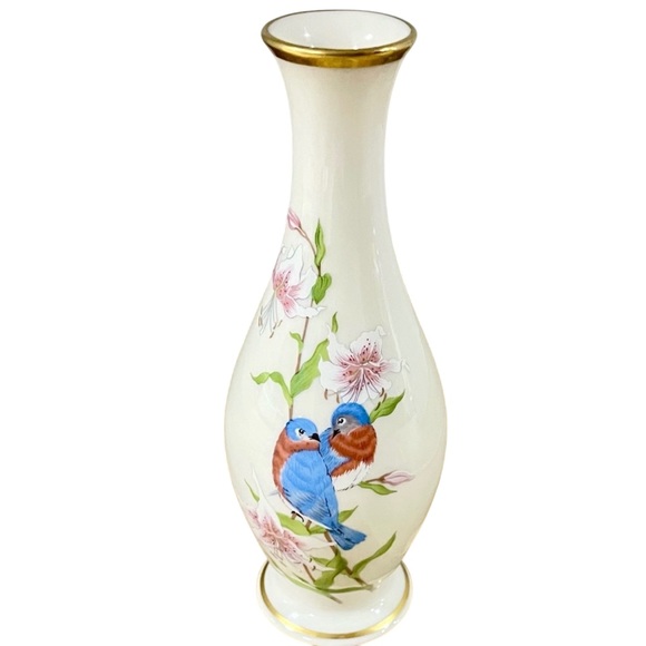 Lenox “Eternal Love” Porcelain Vase 1980’s Limited Edition Gold Rim Birds Floral - Picture 1 of 7